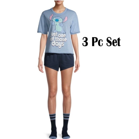 Disney Stitch 3pc Cute Cartoon Sleepwear Pajama Set Size Large 12-14 - Picture 1 of 10